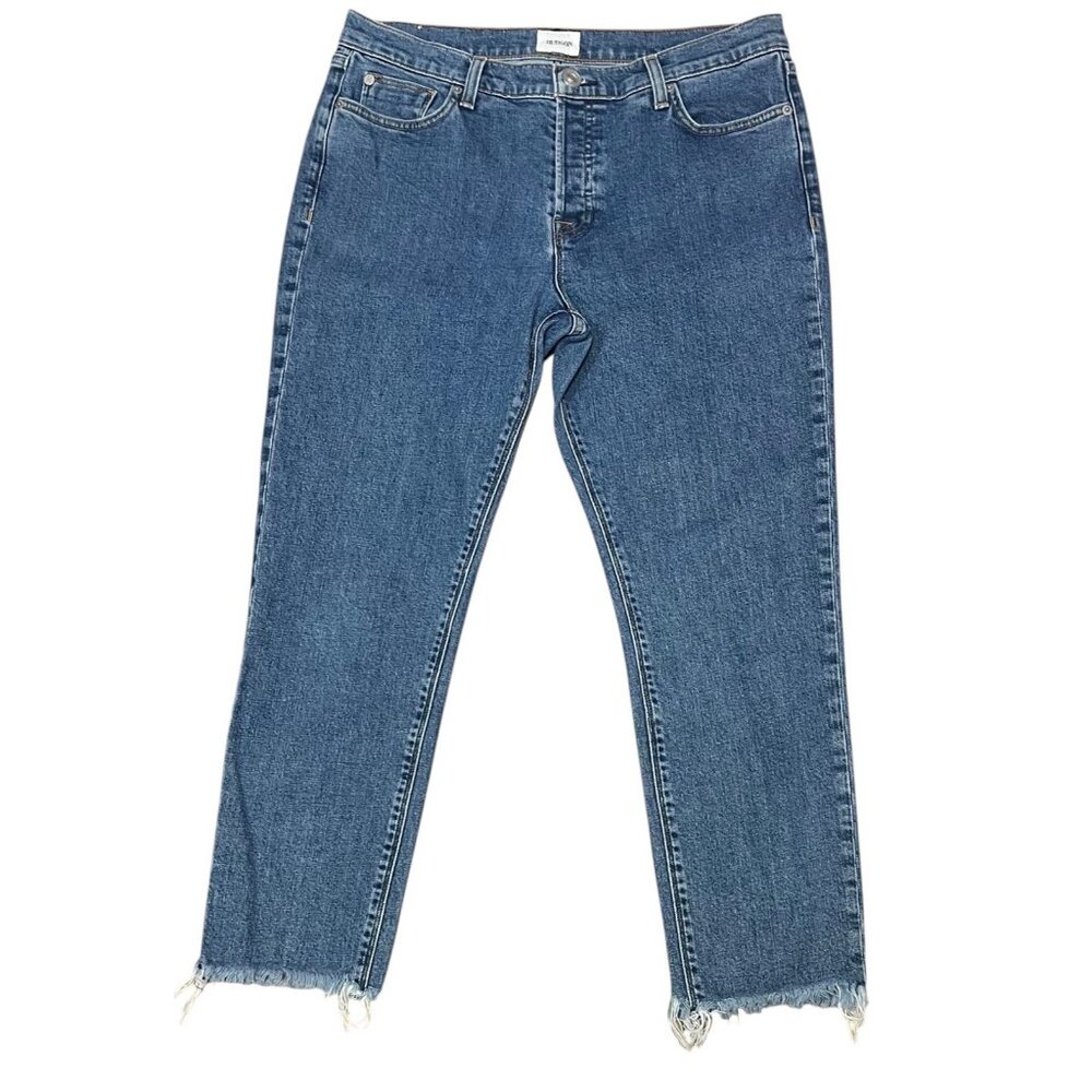 Hudson Women Riley Luxe Crop Raw Hem Straight Jeans Size 29 Blue - Picture 2 of 15